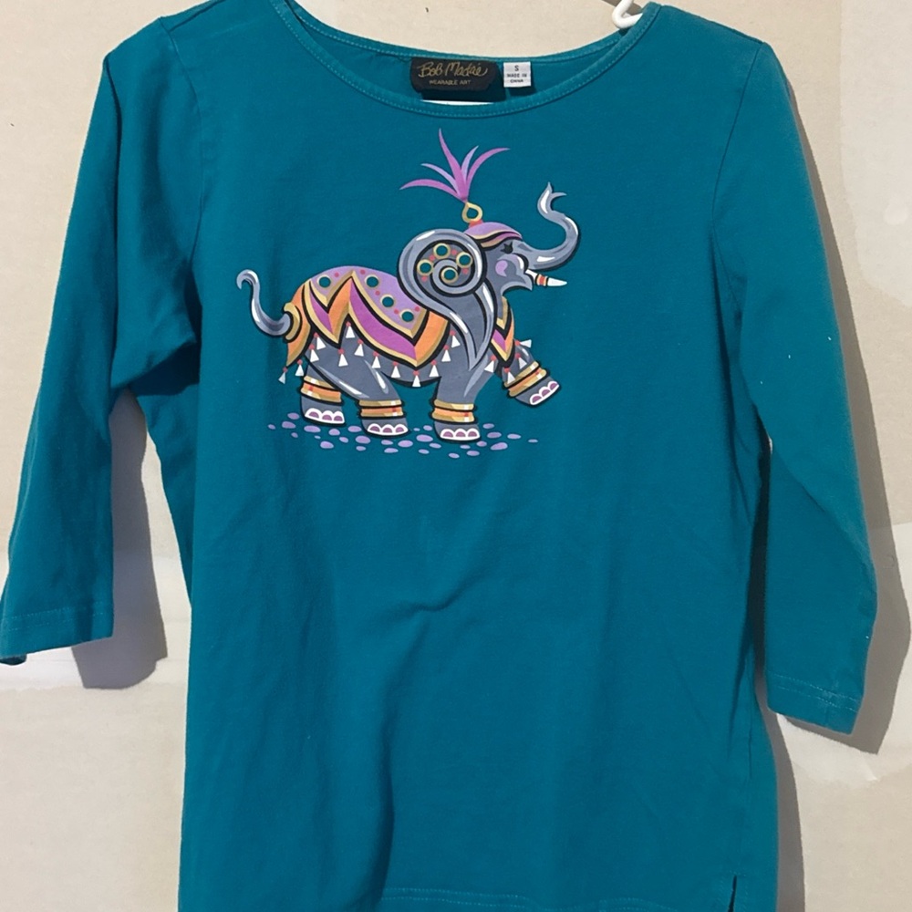 Vintage Bob Mackie Wearable Art Women's Small Elephant Graphic Top Boho Festival
